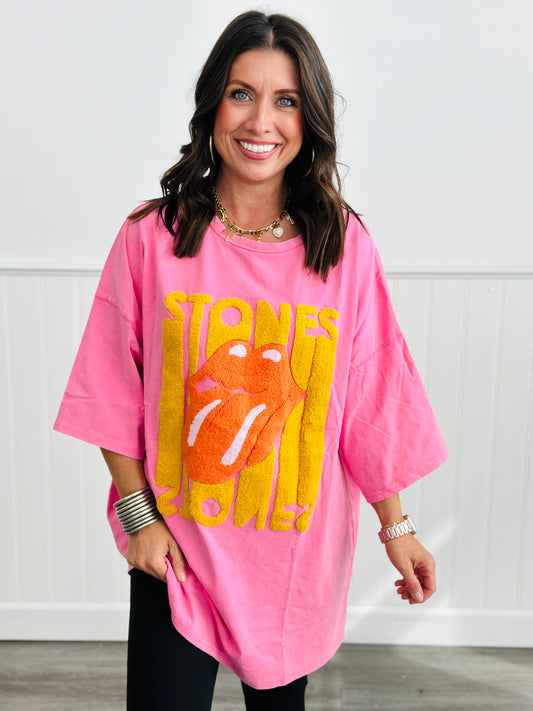 Pink/Yellow Rolling Stone Oversized Tee (Reg.)