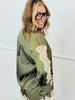 Olive Scallop Edge Lace Trim Shirt & Shorts Set (Reg.)