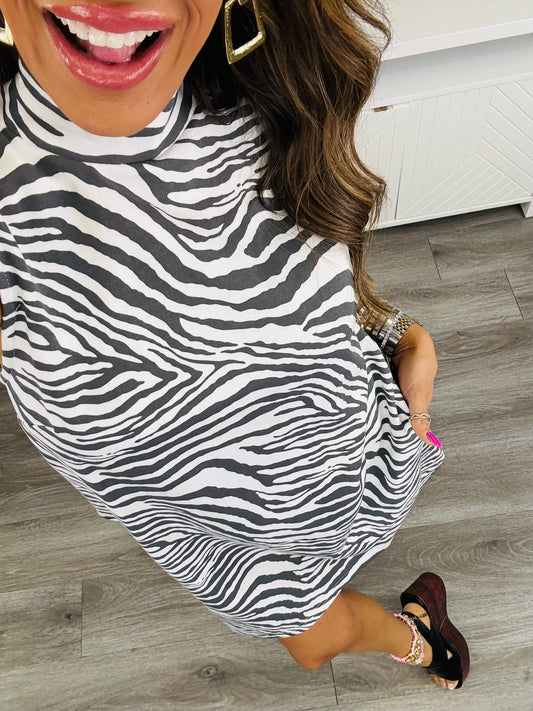 Zebra Print Mock Neck Sleeveless Mini Dress (Reg.)