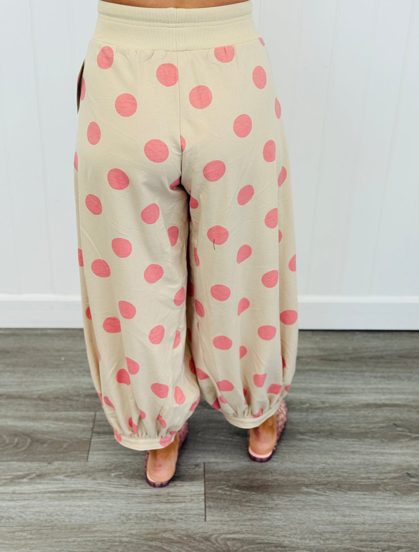 Pink/Beige Polka Dot Balloon Pants (Reg. and Plus)