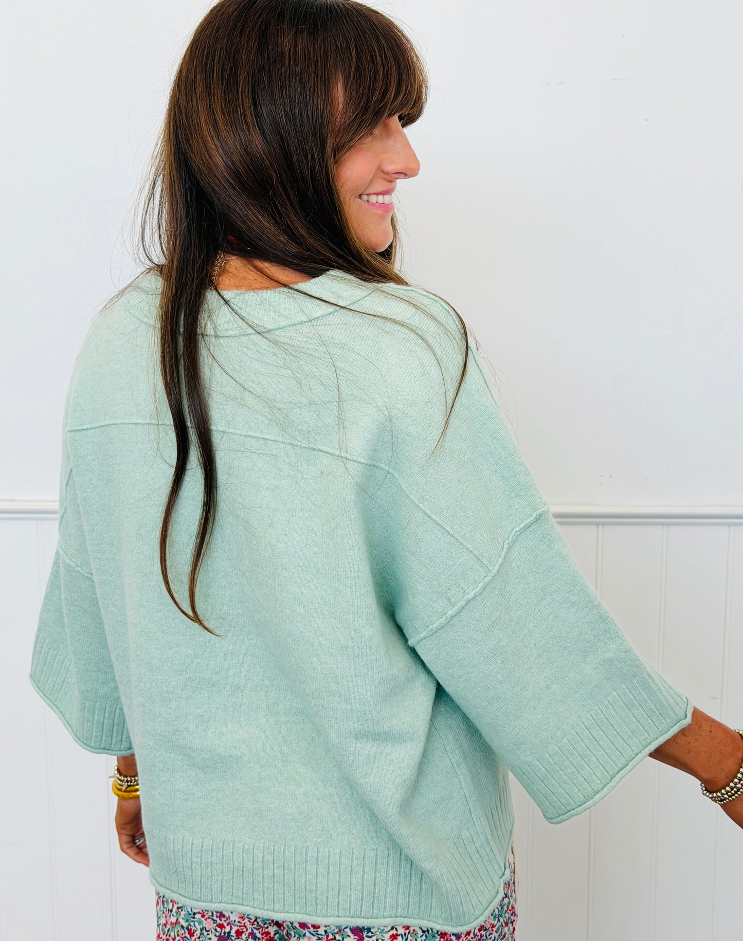 Crew Neck Boxy Sweater Top (Reg.)-2 Colors