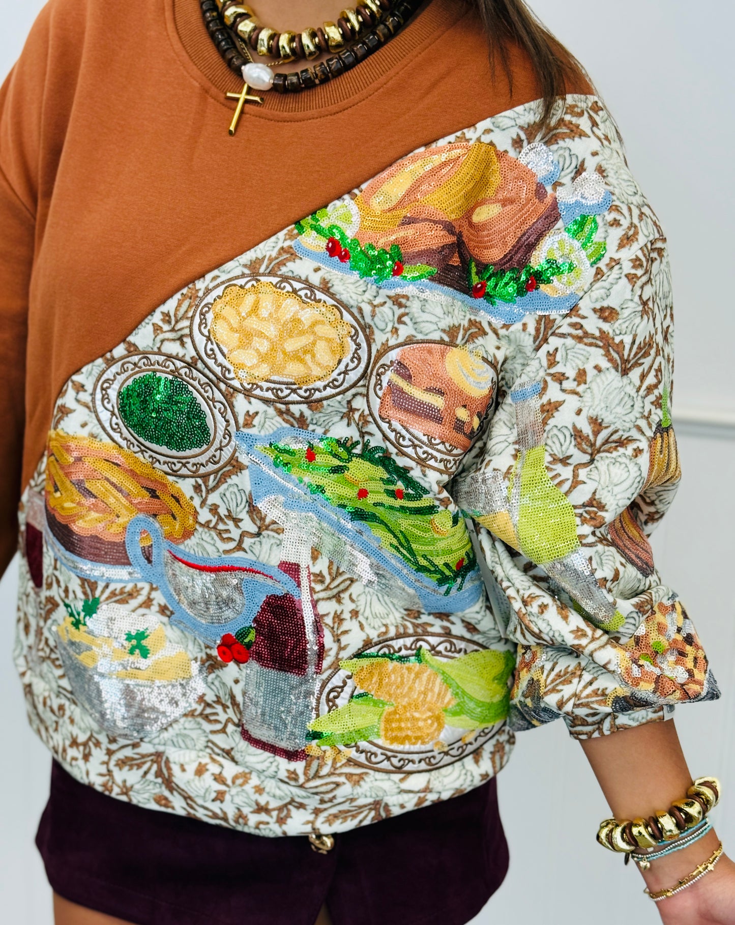 Queen Of Sparkles Brown Thanksgiving Meal Sweatshirt (Reg. and Plus)