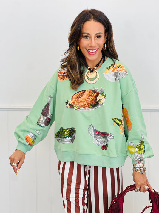 Queen Of Sparkles Mint Queen of Turkey Sweatshirt (Reg. and Plus)