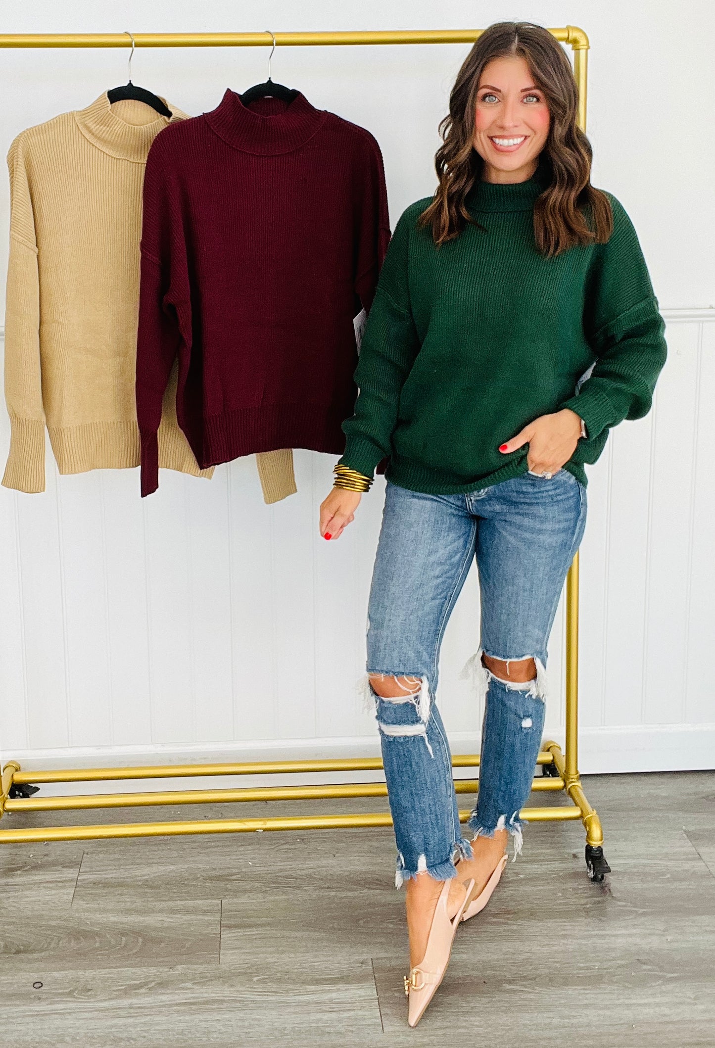 Mock Neck Ribbed Sweater (Reg.) -3 Colors