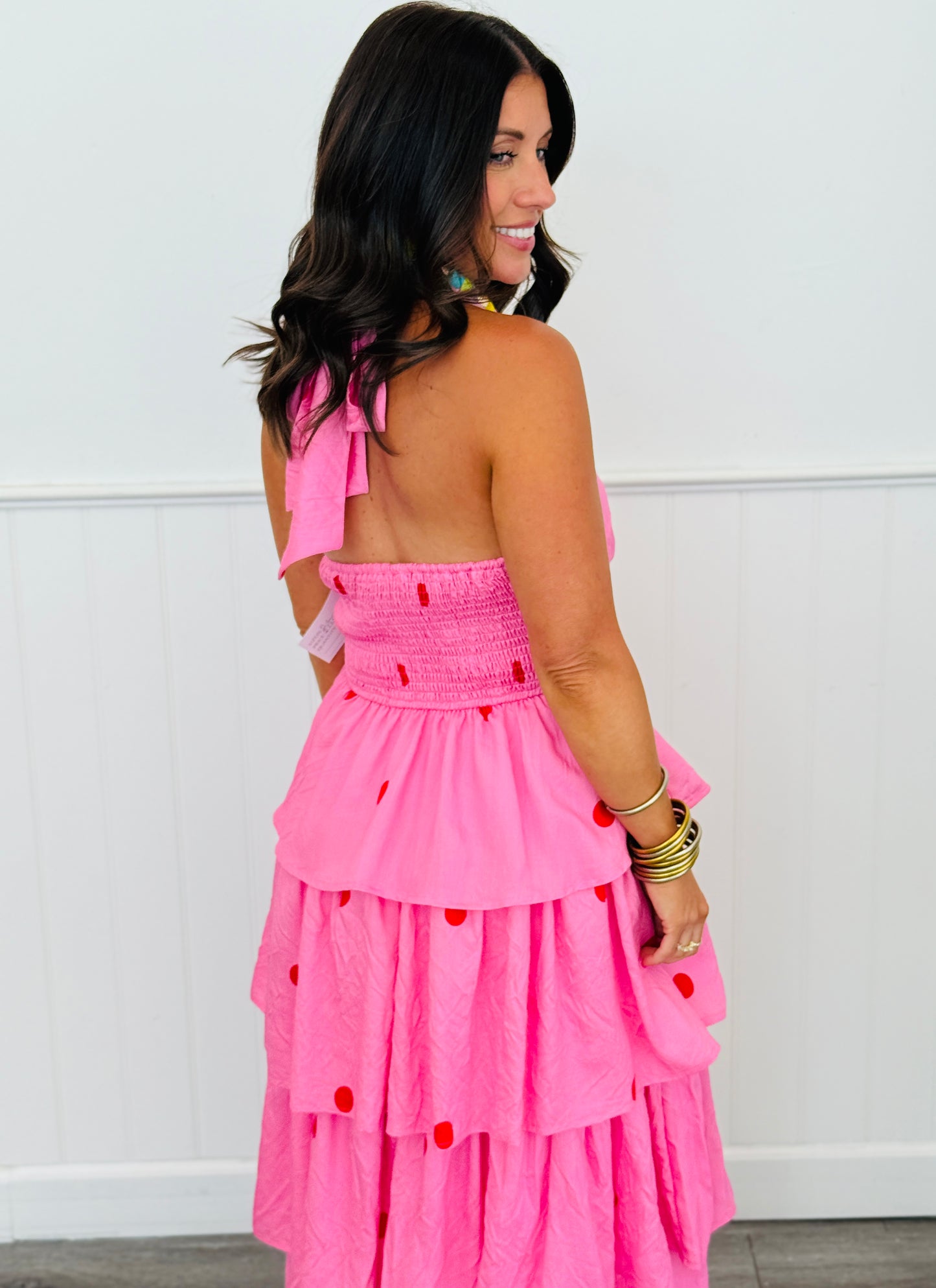 Pink Polka Dot Halter Midi Dress (Reg.)