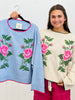 Rose X-Embroidery Jacquard Knit Sweater (Reg.) - 2 Colors