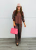 Washed Brown Striped Sweatshirt & Pants Set (Reg & Plus)