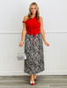 Satin Leopard Red Stripe Maxi Skirt (Reg & Plus)