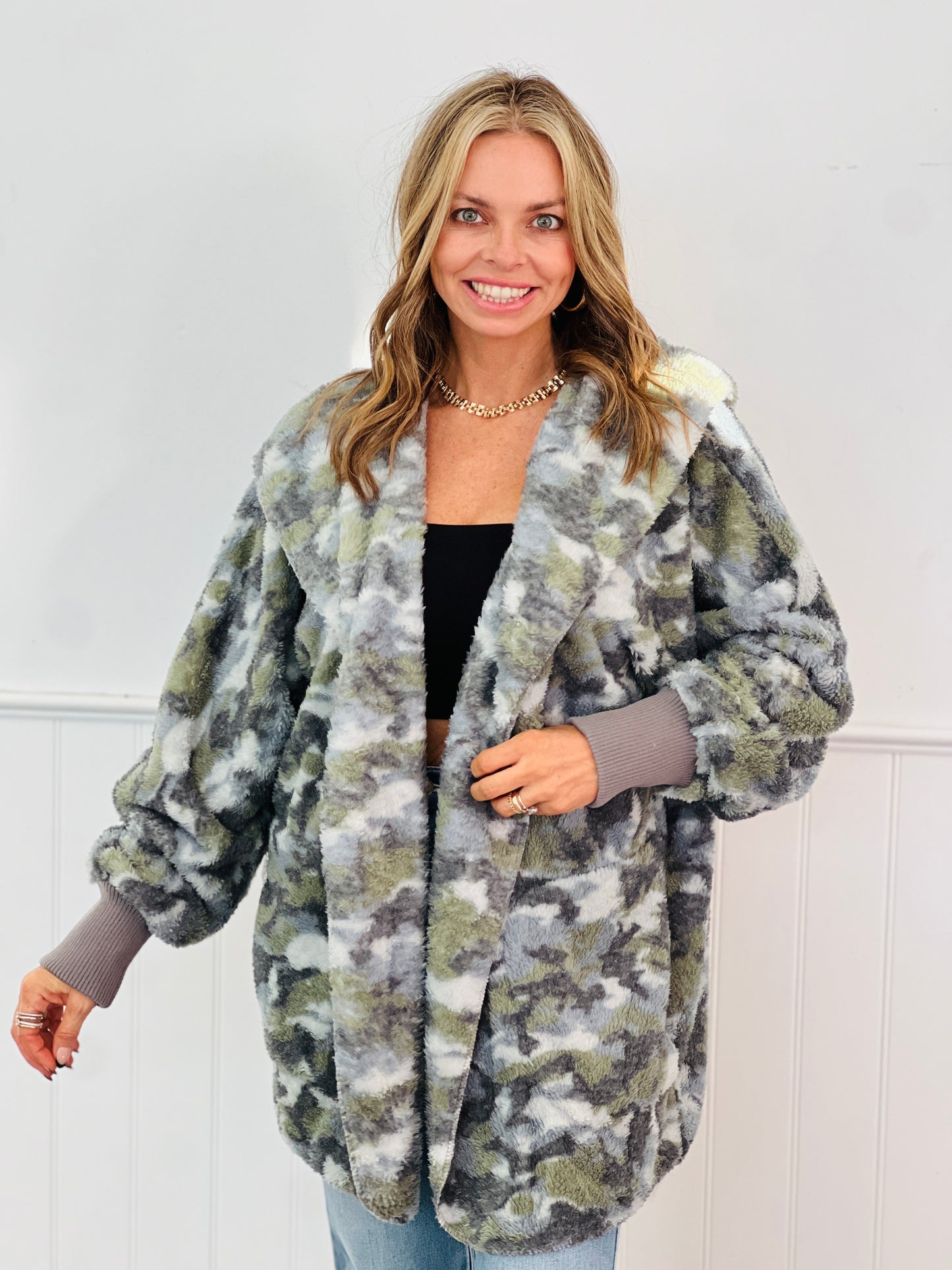 Grey Camo Oversized Hoodie Coat (One Size)