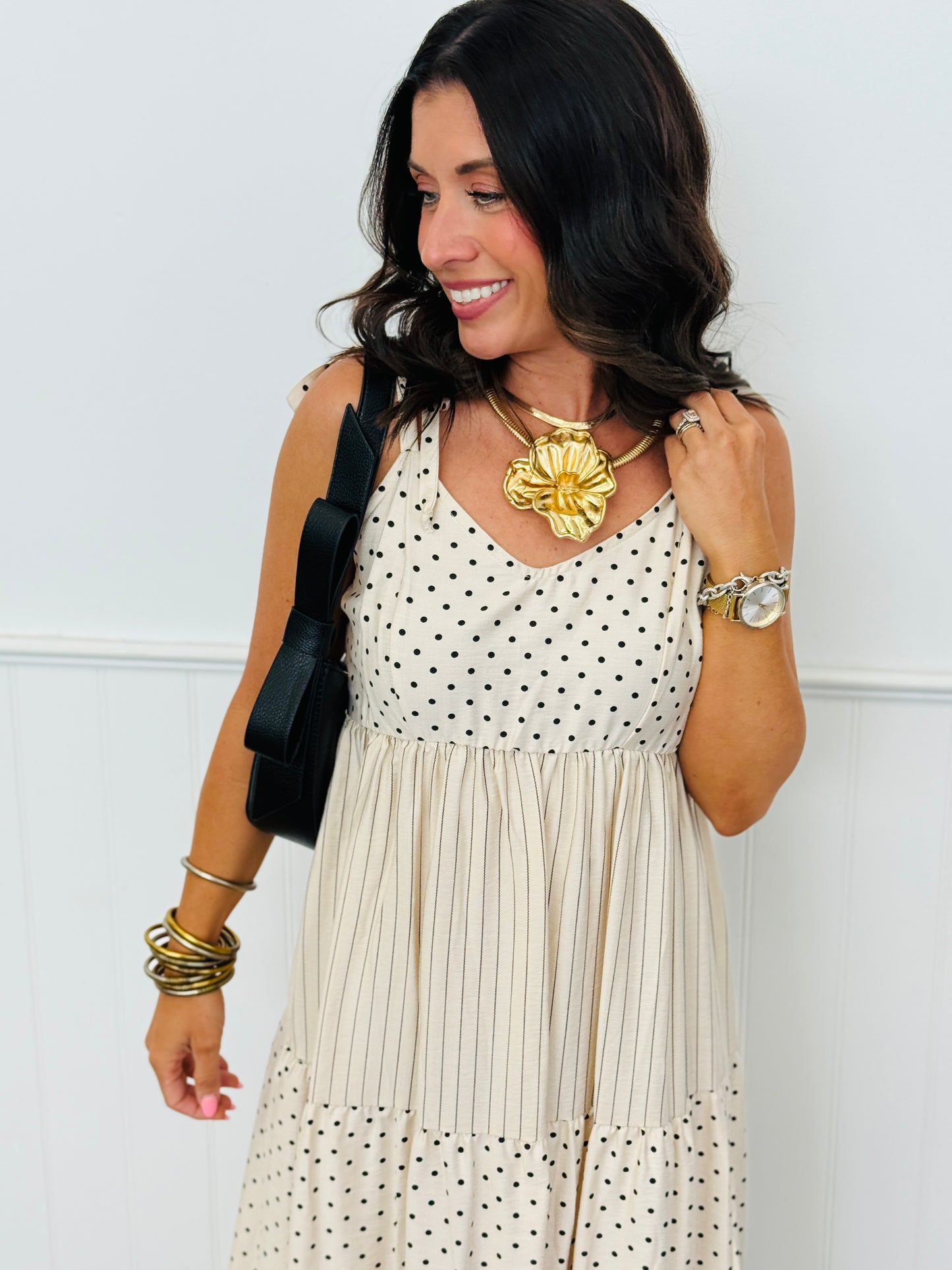 Natural Mixed Pattern Strappy Midi Dress (Reg & Plus)