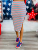 Red Multi Stripe Side Slit Midi Skirt (Reg.)