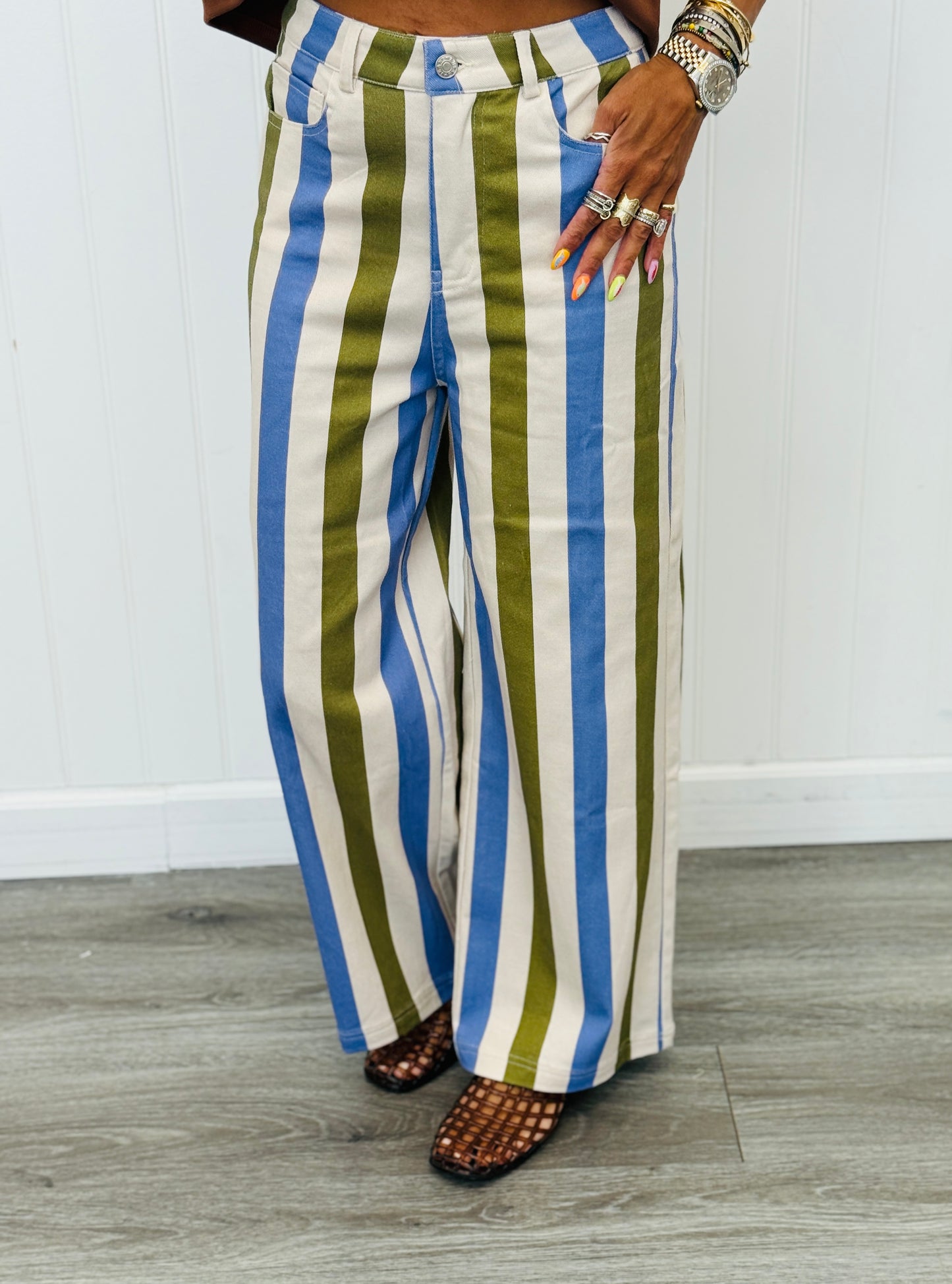 Multi Striped Wide Leg Pants (Reg.) - 3 Colors