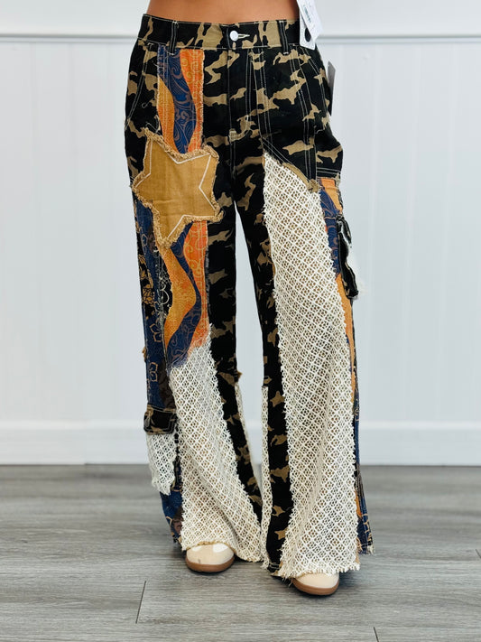 POL Camo/Blue Multi Patchwork Pants (Reg.)