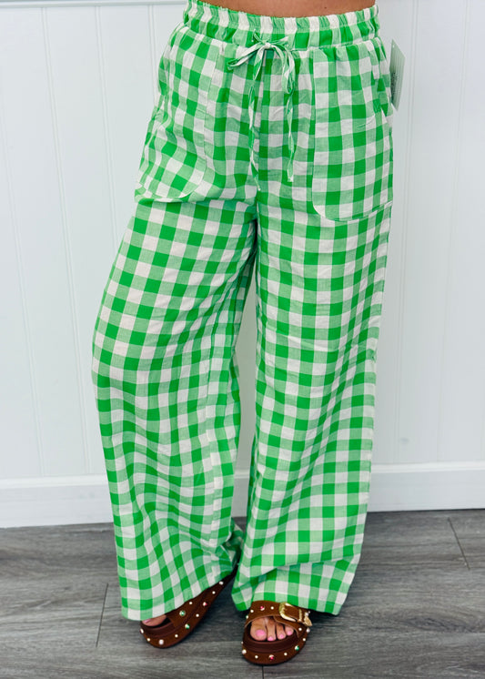 Green Gingham Print Pants (Reg.)