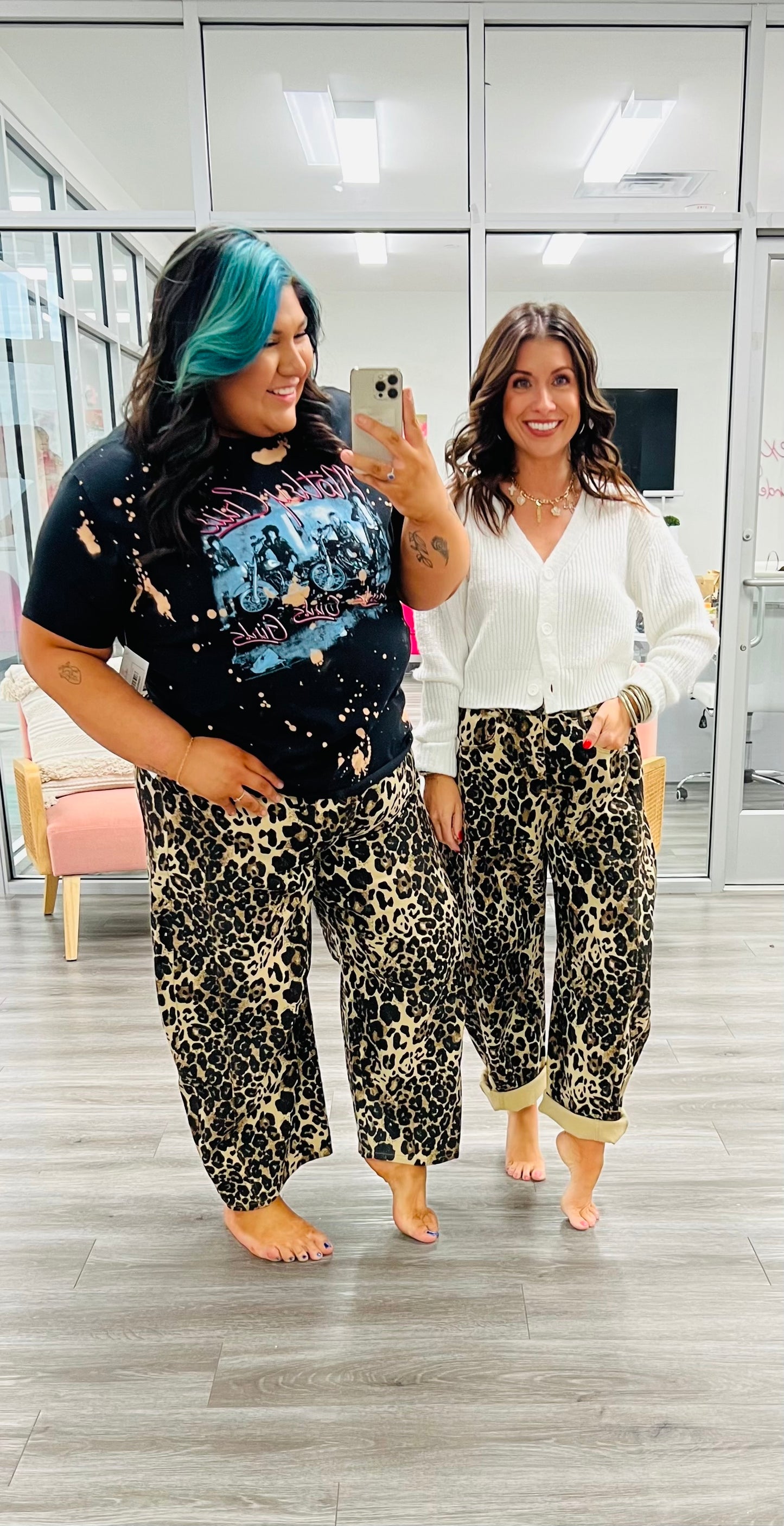 Washed Leopard Print Barrel Pants (Reg & Plus)