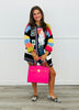 POL Jet Black Multi Stripe Granny Squares Sweater Cardigan (Reg.)