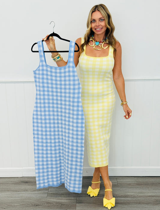 Midi Sleeveless Gingham Knit Dress (Reg. and Plus)- 2 Colors