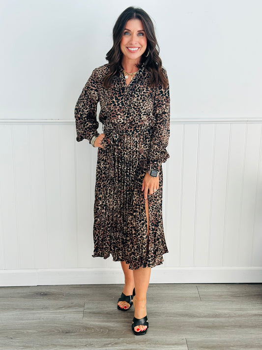 Leopard Pleated Midi Dress (Reg. and Plus)