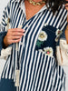 POL Navy Stripe Contrast Peace Marks Shacket (Reg.)