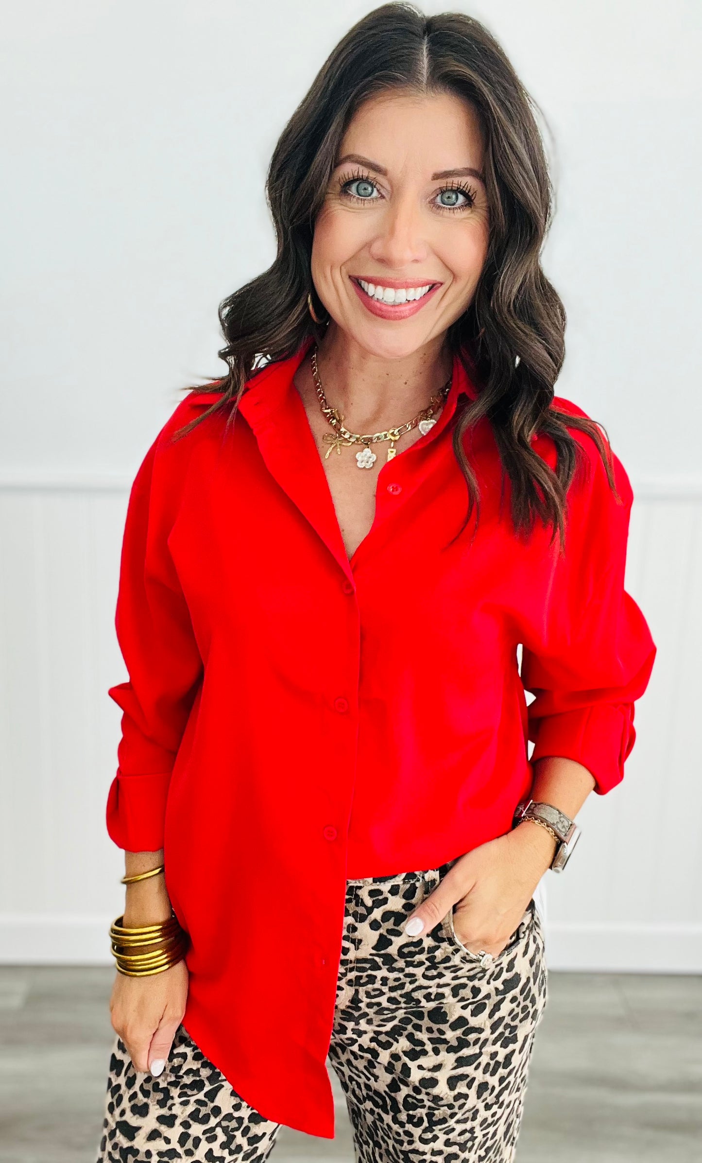 Red Kathryn Classic Button Down Up (Reg. & Plus)