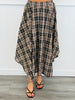 Brown Plaid Handkerchief Hem Midi Skirt (Reg.)