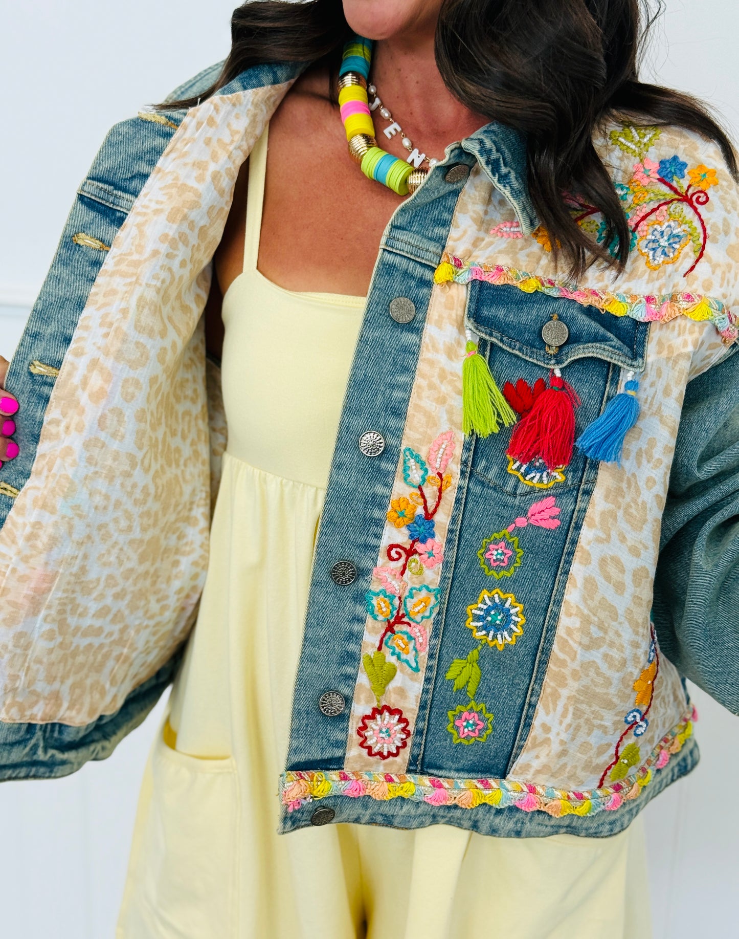 POL Denim Floral Embroidery & Tassels Denim Jacket (Reg.)