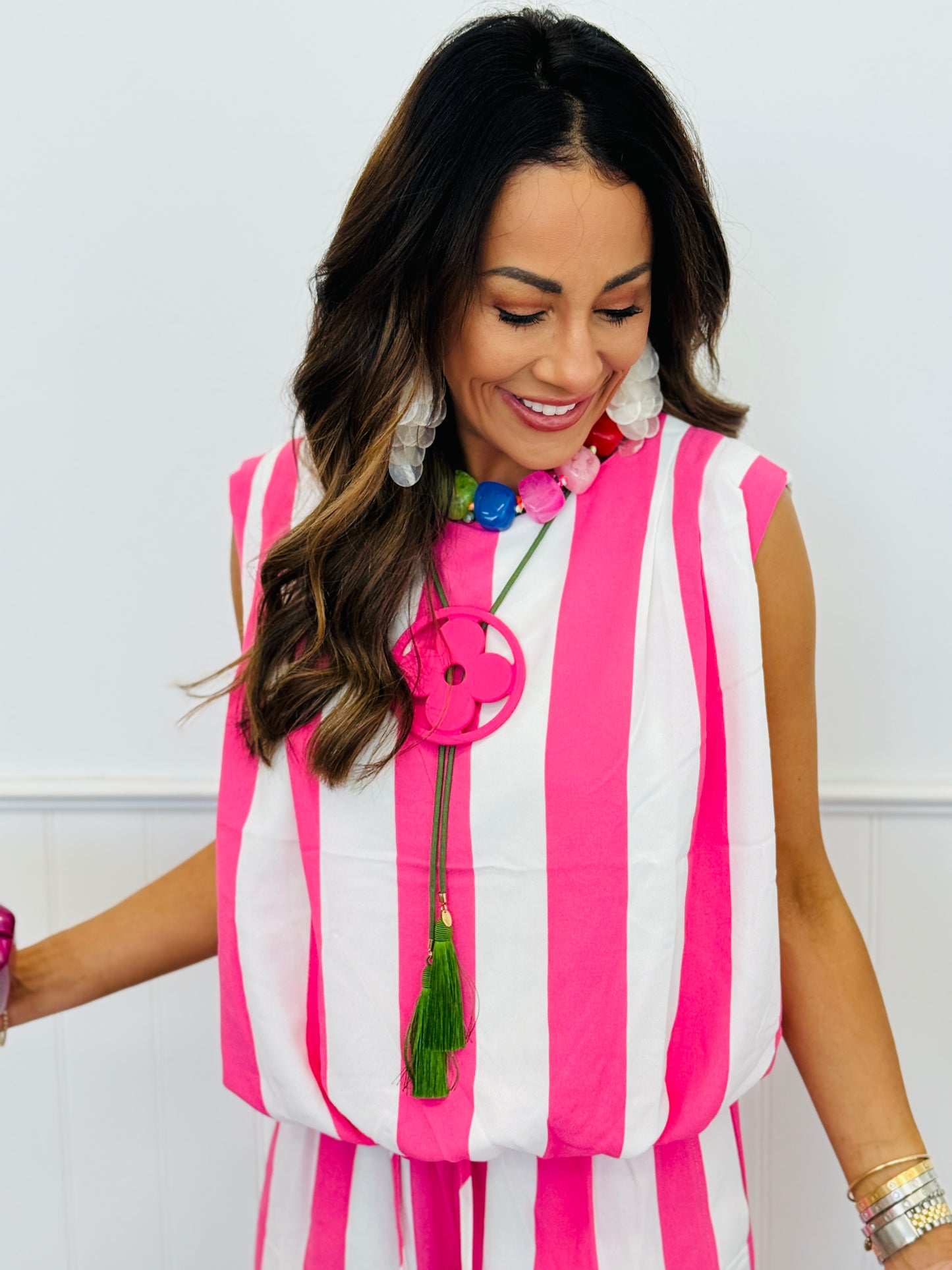 Pink/White Stripe Top & Pants Set (Reg & Plus)