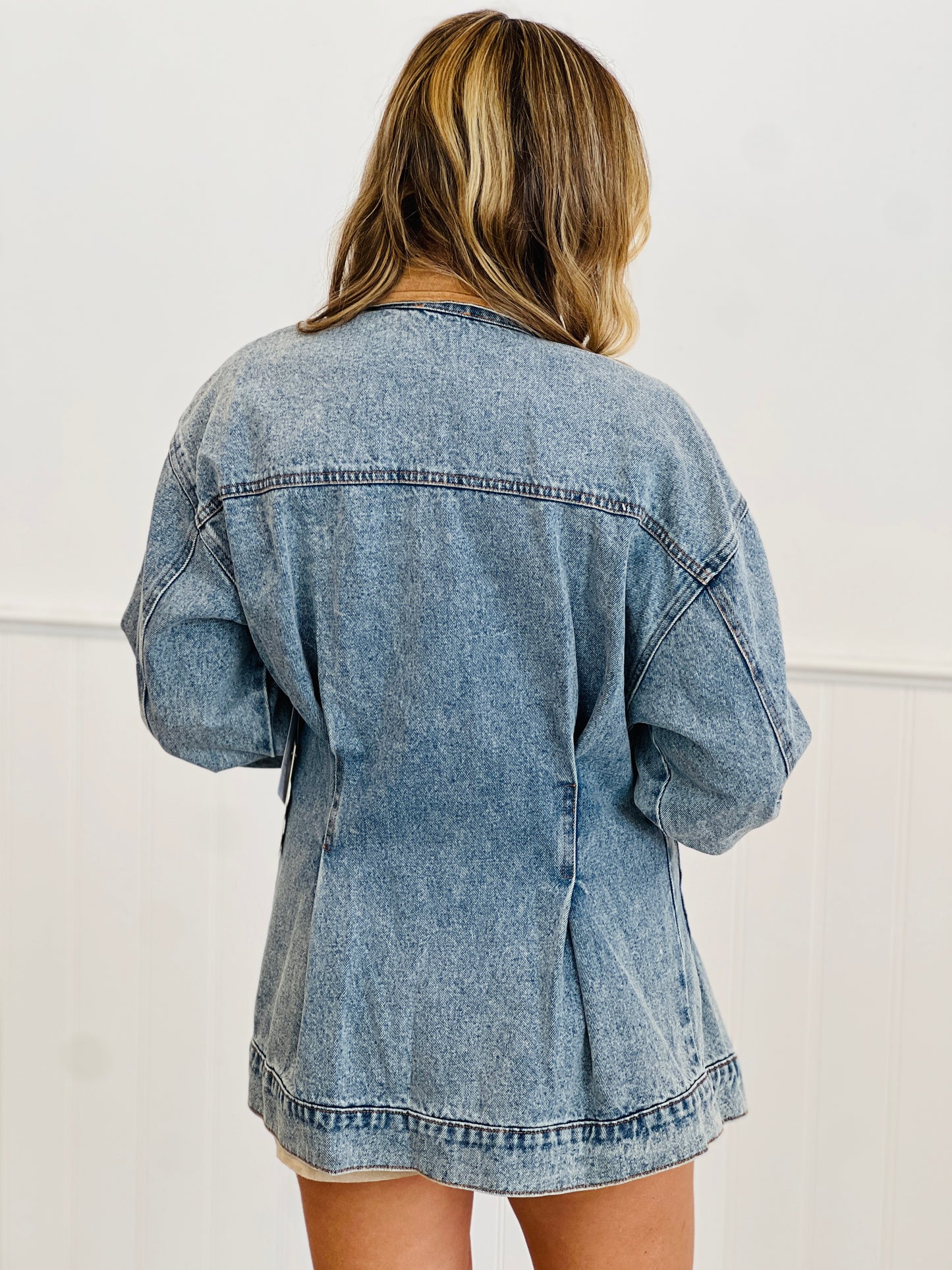 Denim Contrast Faux Suede Zip Up Jacket (Reg.)