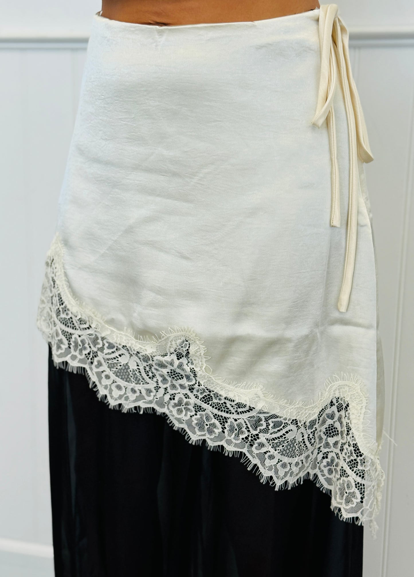 Satin Lace Trim Skirt Layered Over Sheer Pants (Reg.)