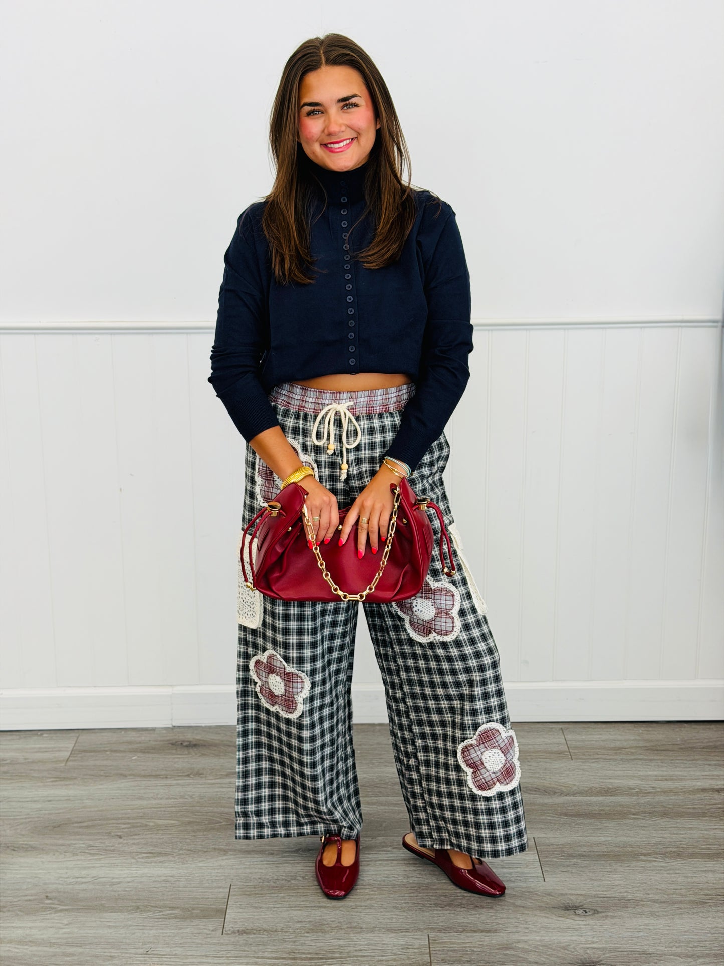 Black Gingham Crochet Lace Patch Pants (Reg & Plus)
