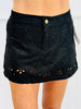 Black Laser Cut Floral Suede Skort (Reg & Plus)