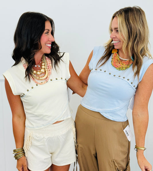 POL Stud Accent High Low Tee Top (Reg.)-2 Colors