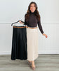 Belted Faux Leather Pleated Midi Skirt (Reg)-2 Colors