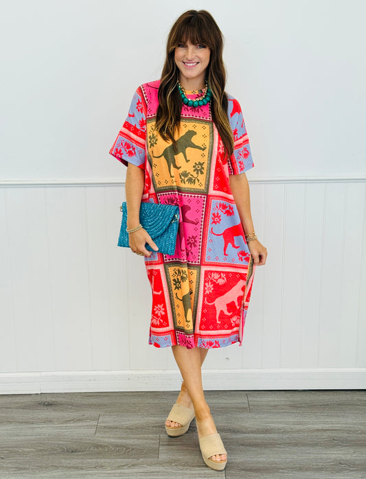 Jaguar Print Quilt Style Midi Dress (Reg. and Plus)