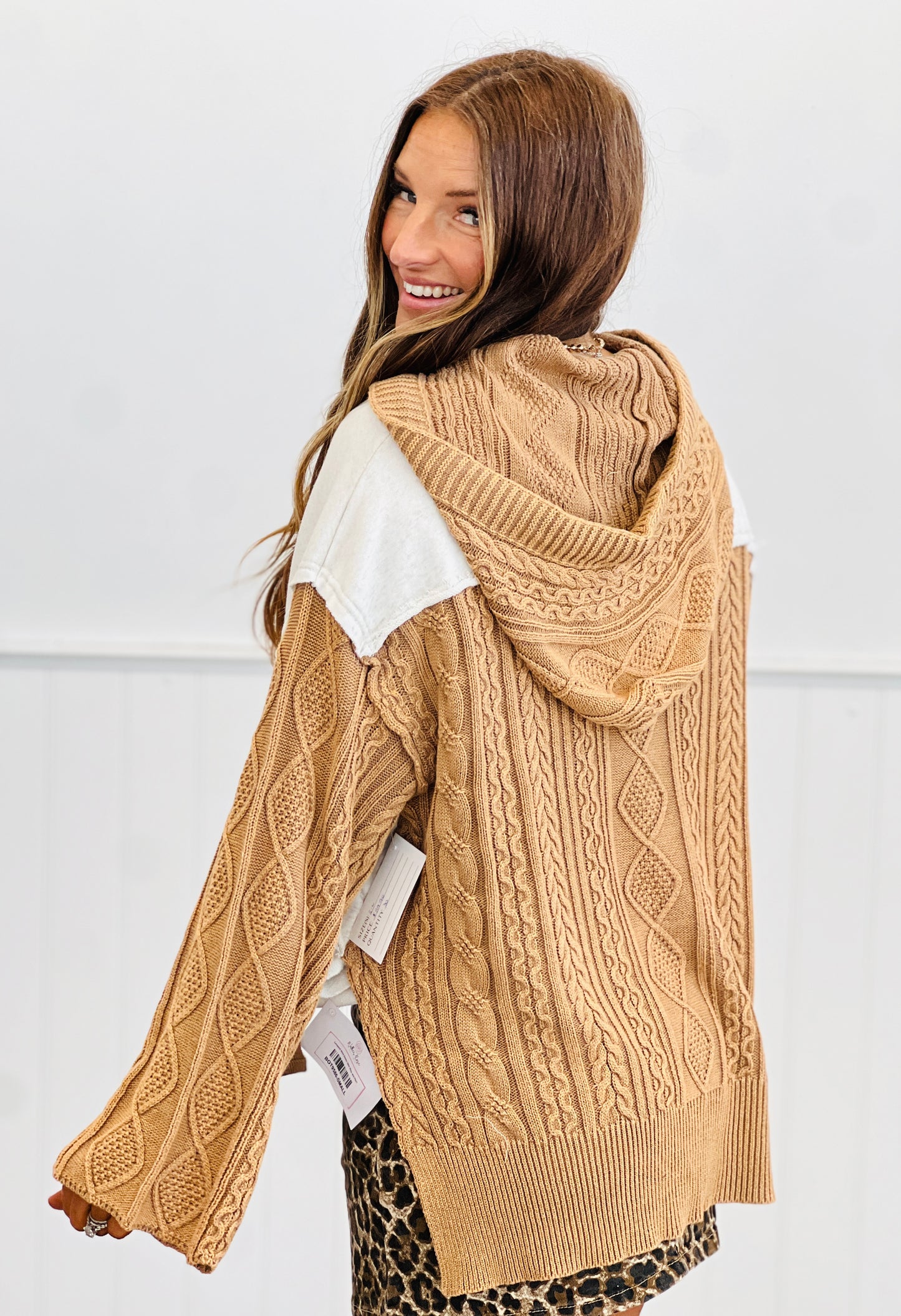 POL Oatmeal Lace Up Contrast Hoodie Top (Reg.)