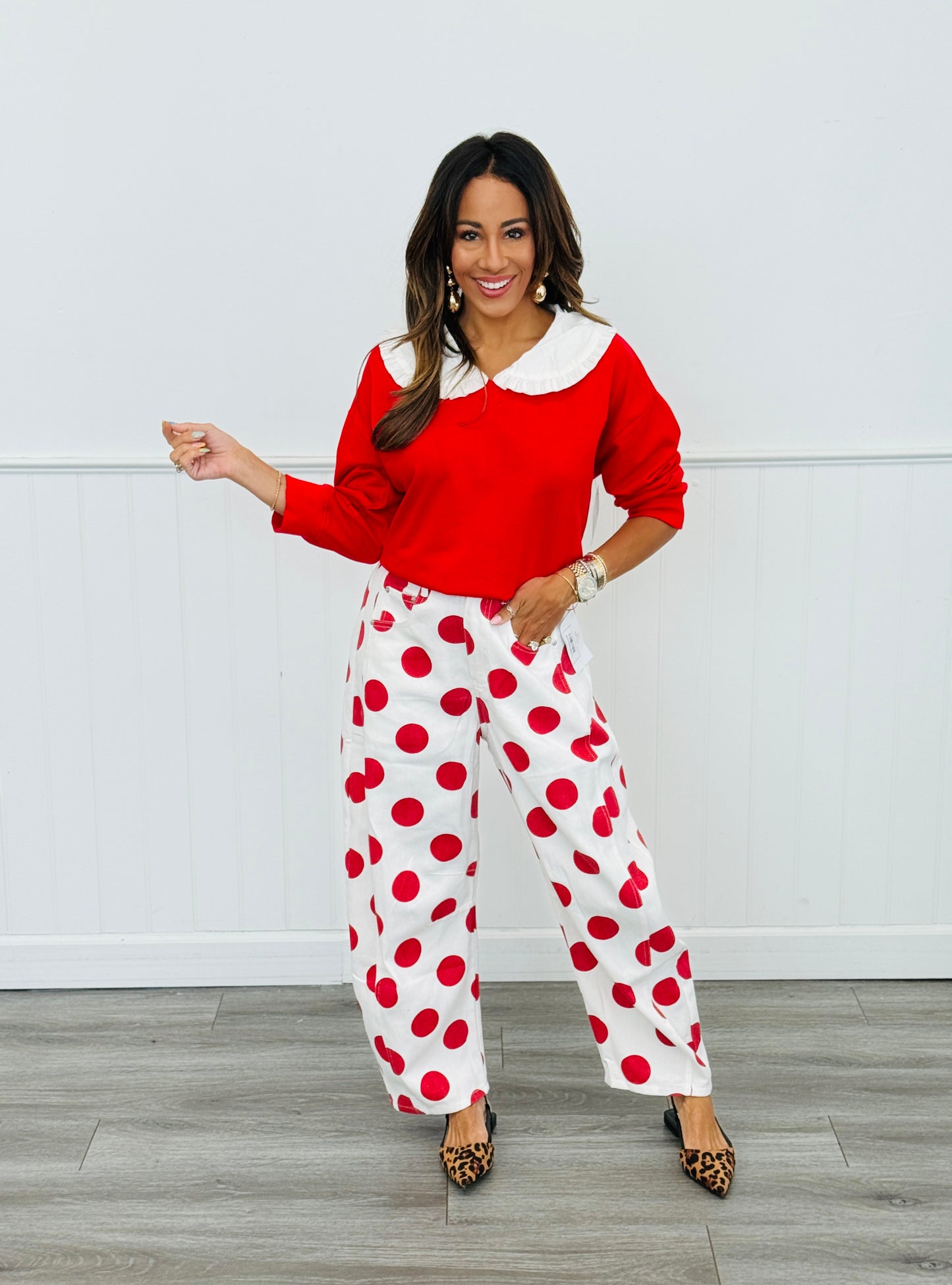 Dk Red Polka Dot Barrel Pants (Reg. and Plus)