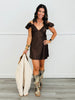 Chocolate Satin Lace Trim Mini Dress (Reg.)