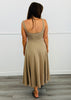 Taupe Square Neck Flare Midi Dress (Reg. and Plus)