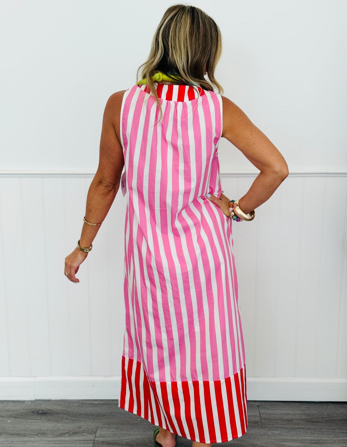 Pink Striped Shift Midi Dress (Reg.)