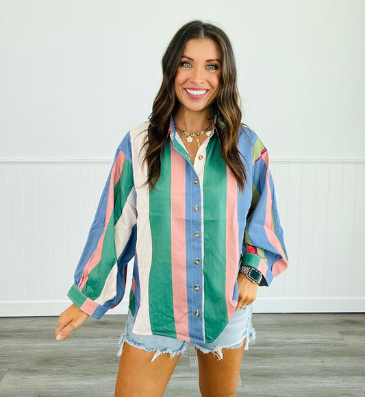 Denim Plum Striped Sensation Shirt (Reg & Plus)