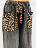 Washed Black Leopard Contrast Pants (Reg & Plus)