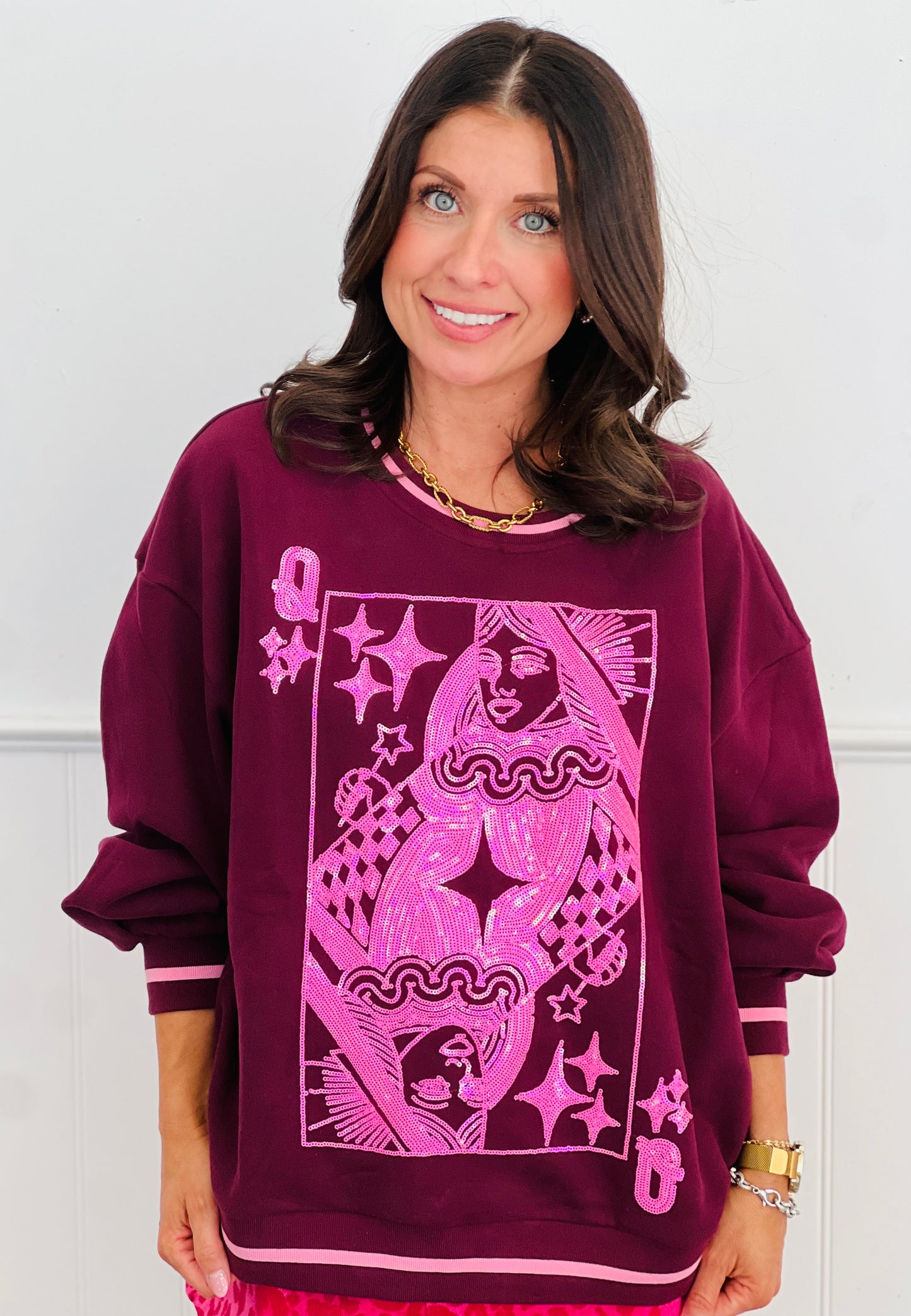 Queen Of Sparkles Maroon & Pink Logo Sweatshirt (Reg. and Plus)