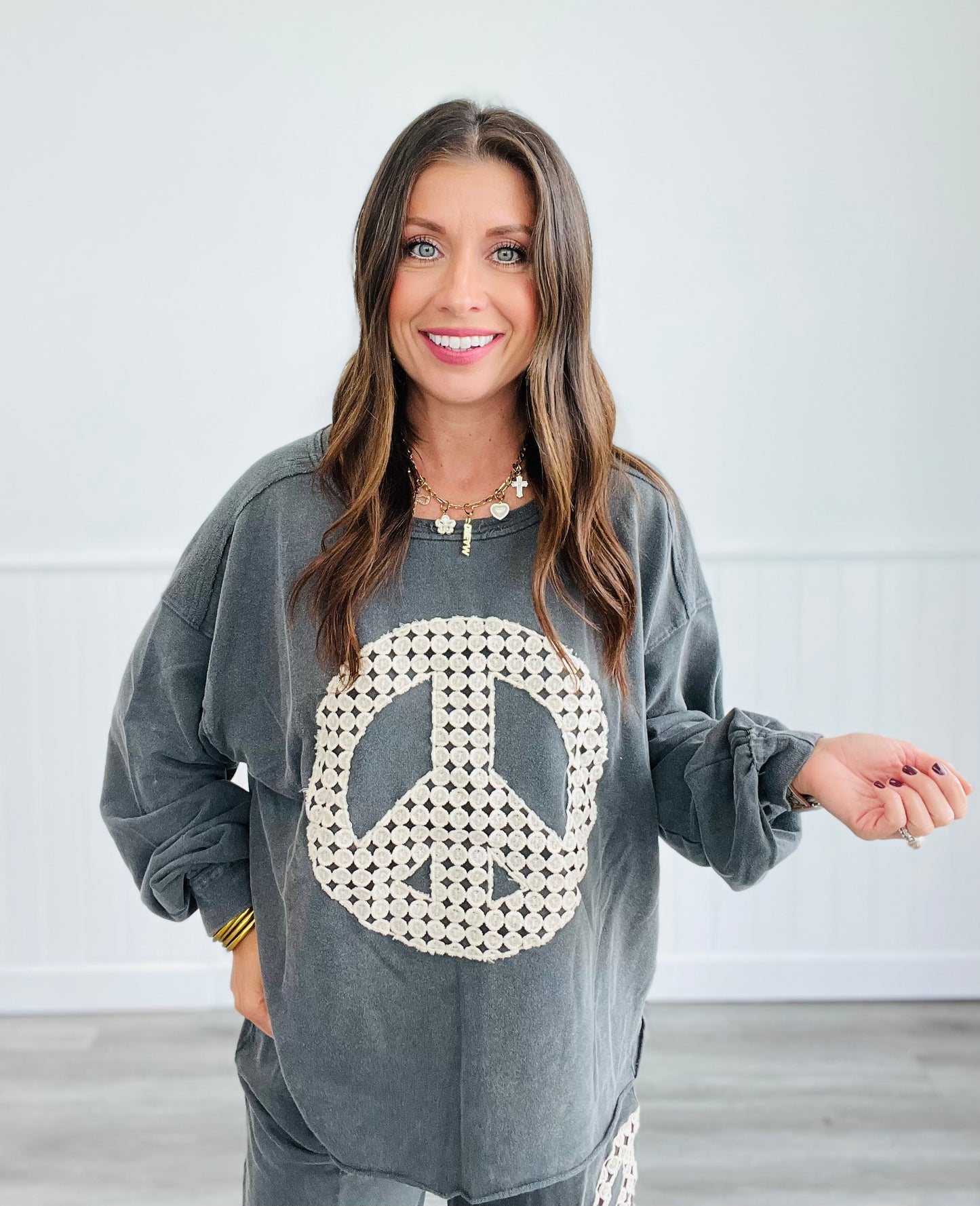 Peace Sign Long Sleeve Sweatshirt (Reg & Plus)- 2 Colors