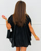Black Shirred Cap Sleeve Cotton Blouse (Reg & Plus)
