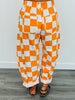 Orange Checkered Print Barrel Pants (Reg. and Plus)