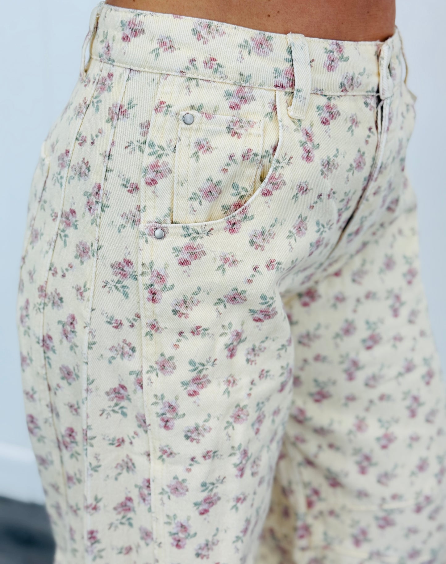 Cream Ditzy Maroon Barrel Pants (Reg. and Plus)