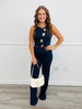 Navy Hammered Gold Button Vest Top Pants Sets (Reg.)