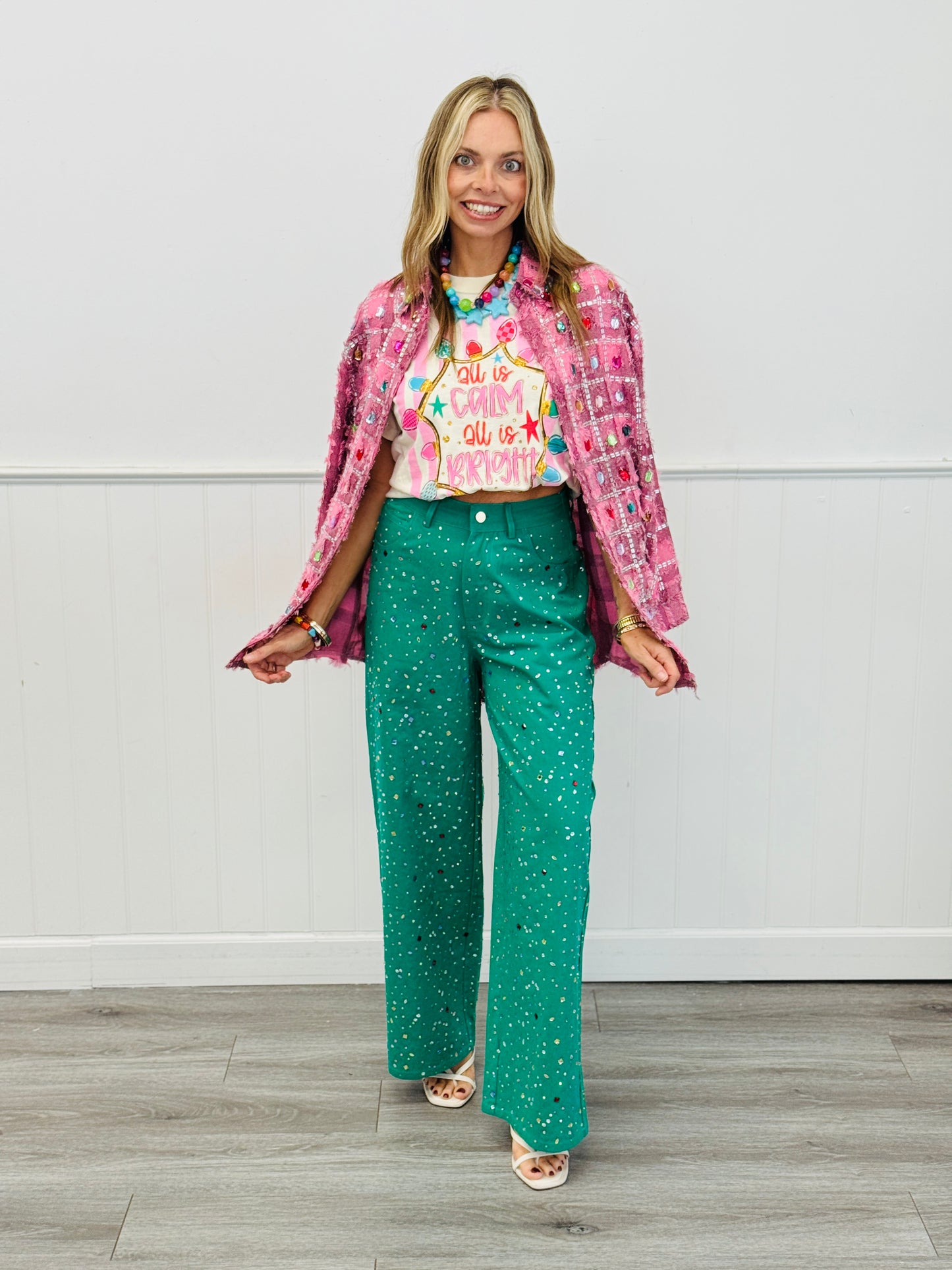Queen Of Sparkles Green Multi Rhinestone Jeans (Reg. and Plus)