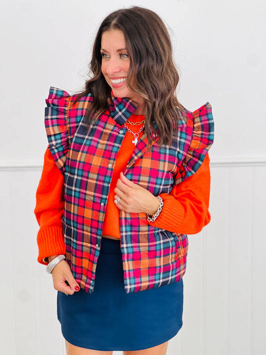 Patterned In Plaid Puffer Vest (Reg. and Plus)