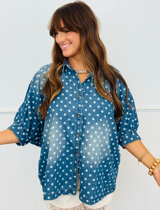 Denim Polka Dot Oversized Shirt (Reg & Plus)